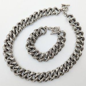 Statement 925 Sterling Silver Signed Mexico Chain Bracelet and Necklace Set